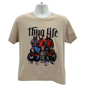 Mens Medium Shirt Thug Life Horror Movie Characters Tan Graphic T-Shirt